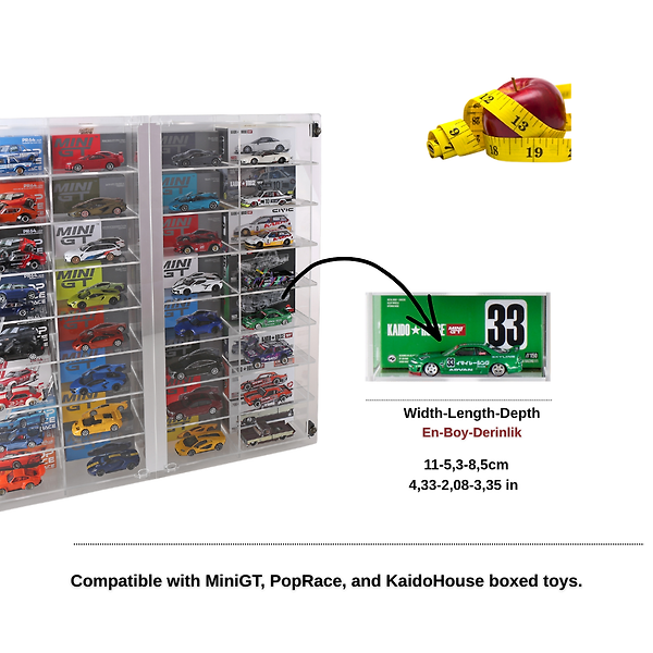 1:64 Ölçekli Kutulu Kaido House, Pop Race ve Mini GT Modelleri İçin Merkez Aynalı Lüks Akrilik Vitrin – Duvara Monte Edilebilir 32 Araçlık Vitrin