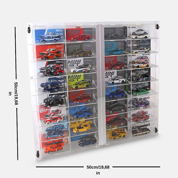 1:64 Ölçekli Kutulu Kaido House, Pop Race ve Mini GT Modelleri İçin Merkez Aynalı Lüks Akrilik Vitrin – Duvara Monte Edilebilir 32 Araçlık Vitrin