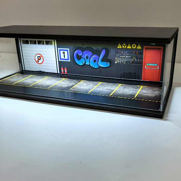 Diorama Garaj 1/64 Ölçek 8, LED Işıklı USB Kablolu Model Araba Pleksi Kapaklı Dekoratif Vitrin