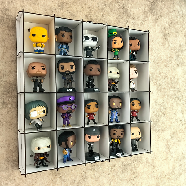 Beyaz-Pleksi Kapak Funko Figür Vitrini, Koleksiyon Rafı, Duvar Vitrini, Pleksi Kapaklı Sergileme Dolabı, 20 Bölmeli Koleksiyonluk Figür Standı