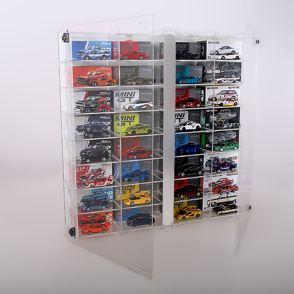 1:64 Ölçekli Kutulu Kaido House, Pop Race ve Mini GT Modelleri İçin Merkez Aynalı Lüks Akrilik Vitrin – Duvara Monte Edilebilir 32 Araçlık Vitrin