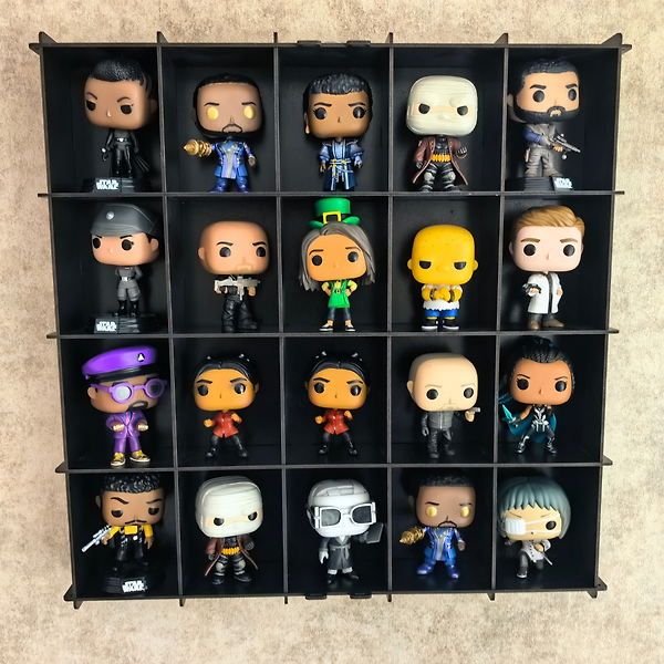 Siyah-Pleksi Kapak Funko Figür Vitrini, Koleksiyon Rafı, Duvar Vitrini, Pleksi Kapaklı Sergileme Dolabı, 20 Bölmeli Koleksiyonluk Figür Standı