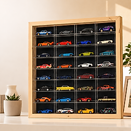 1:64 Ölçek Diecast için Ahşap Çerçeve,Pleksi Raf , Kadife Panel 32 Araç Oyuncak Araba Sergileme rafı
