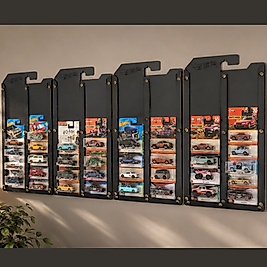 Siyah Hot Wheels Matchbox Kartlar ile uyumlu Kartonet Sergileme Standı 4 adet ,72 Araç Kapasiteli Uzun ve Regular Kart Display Sergileme Vitrini