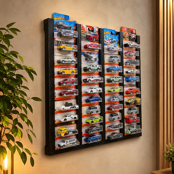 Regular Kart Rafı, Doğal Ahşap Regular Kart Sergileme Vitrini, Kutusunda Card Oyuncak Araba rafı Siyah