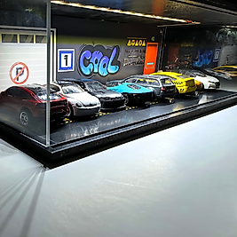 Diorama Garaj 1/64 Ölçek 8, LED Işıklı USB Kablolu Model Araba Pleksi Kapaklı Dekoratif Vitrin