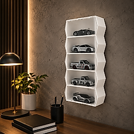 3D 1:64 Araba Sergileme Vitrini, Pleksi Kapaklı Mini Araba Rafı, Diecast Araç Standı, 5 Araçlık Duvar ve Masaüstü Vitrin