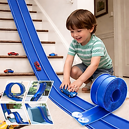 Çocuklar İçin Esnek Yarış Pisti Oyuncakları: Vantuzlu 4,5 Metre Esnek Yarış Pisti - Rulo Haline Getirilebilen Taşınabilir Kendin Yap Yarış Pisti