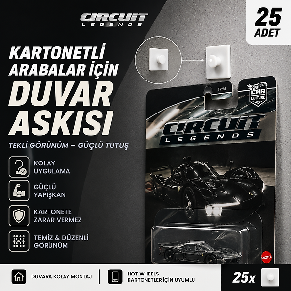 Kartonetli Model Arabalar İçin Duvar Askısı (25'li Paket) – Beyaz
