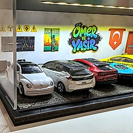 KİŞİSELLEŞTİRİLEBİLİR Diorama Garaj 1/64 Ölçek 8, LED Işıklı USB Kablolu Model Araba Pleksi Kapaklı Dekoratif Vitrin