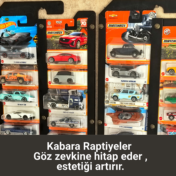 Beyaz Hot Wheels Matchbox Kartlar ile uyumlu Kartonet Sergileme Standı 2 adet ,36 Araç Kapasiteli Uzun ve Regular Kart Display Sergileme Vitrini