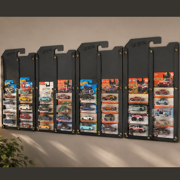 Siyah Hot Wheels Matchbox Kartlar ile uyumlu Kartonet Sergileme Standı 4 adet ,72 Araç Kapasiteli Uzun ve Regular Kart Display Sergileme Vitrini