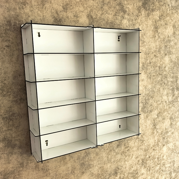 Beyaz - 1:24 Araba Sergileme Vitrini Ahşap Duvar Rafı Pleksi Kapaklı Koleksiyon Kutusu Model Araç Display Case 10 Bölmeli