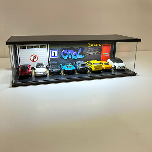 Diorama Garaj 1/64 Ölçek 8, LED Işıklı USB Kablolu Model Araba Pleksi Kapaklı Dekoratif Vitrin