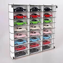 Pleksi Kapaklı 1/32 Hotwheels Matchbox Oyuncak Hobi  24 Araçlık 1:32 Model Araç Rafı, Model Beyaz