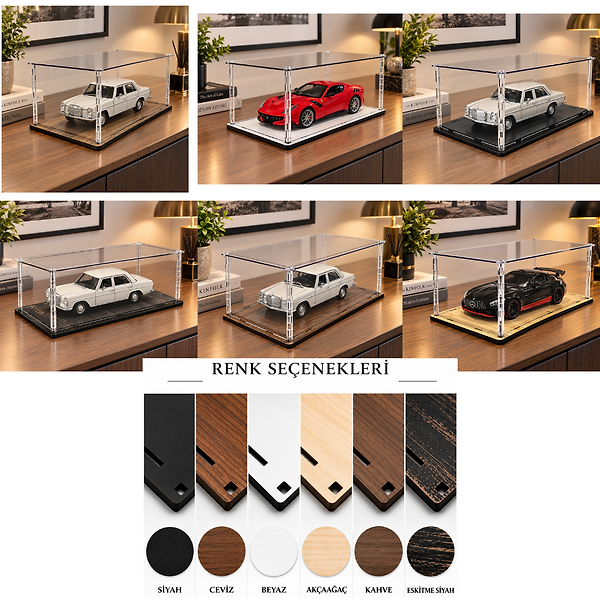 1:24 Diecast Akrilik Sergileme Kutusu 5’li Paket, Şeffaf Pleksi Vitrin 25x13x10 cm İç Boyut