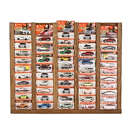 Regular Kart Rafı, Doğal Ahşap Regular Kart Sergileme Vitrini, Kutusunda Card Oyuncak Araba rafı