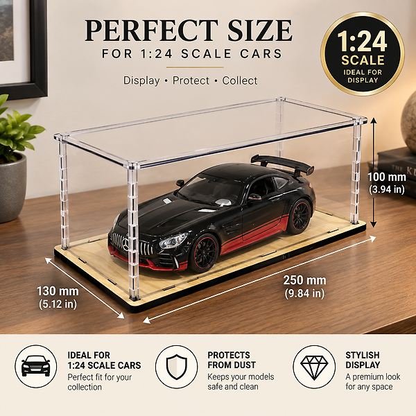 1:24 Diecast Akrilik Sergileme Kutusu 5’li Paket, Şeffaf Pleksi Vitrin 25x13x10 cm İç Boyut