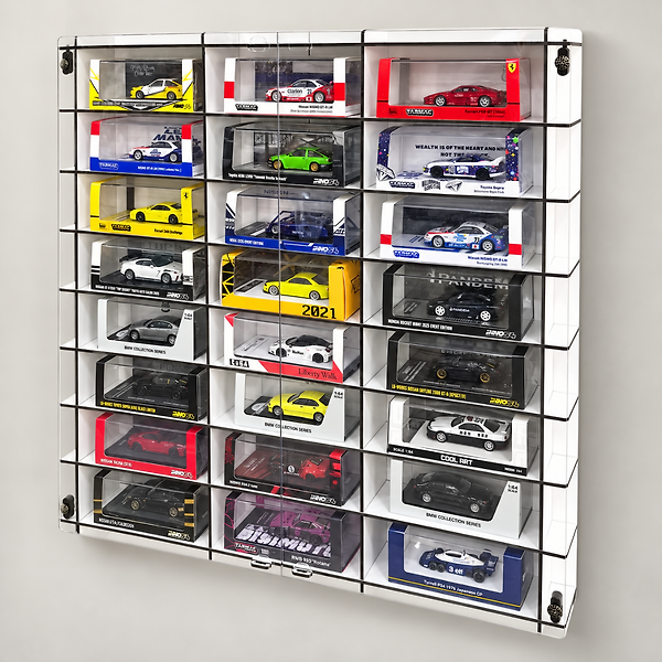 1:64 Diecast Araç Vitrini, Pleksi Kutulu Model Araba Sergileme Rafı, 24 Bölmeli Duvar Ünitesi, Pleksi Kapaklı, Ücretsiz Kargo