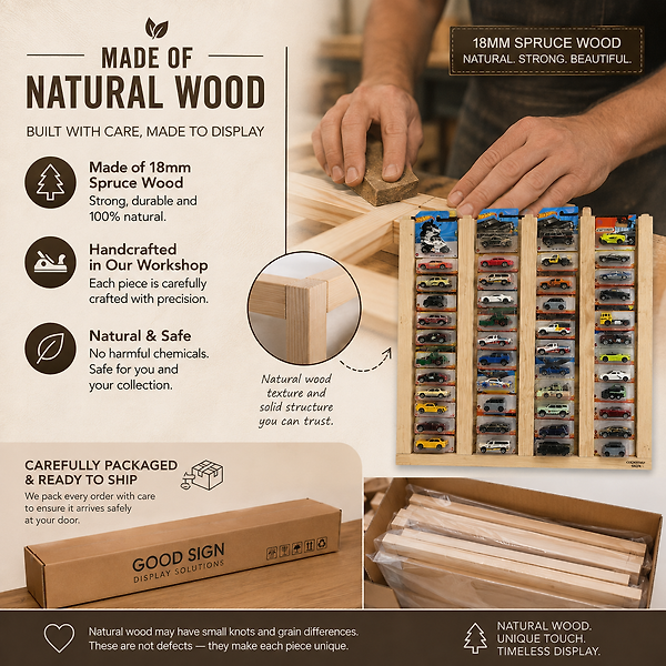 Regular Kart Rafı, Doğal Ahşap Regular Kart Sergileme Vitrini, Kutusunda Card Oyuncak Araba rafı-Natural