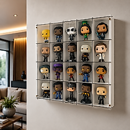 Beyaz-Pleksi Kapak Funko Figür Vitrini, Koleksiyon Rafı, Duvar Vitrini, Pleksi Kapaklı Sergileme Dolabı, 20 Bölmeli Koleksiyonluk Figür Standı