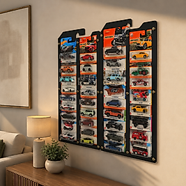 Siyah Hot Wheels Matchbox Kartlar ile uyumlu Kartonet Sergileme Standı 2 adet ,36 Araç Kapasiteli Uzun ve Regular Kart Display Sergileme Vitrini